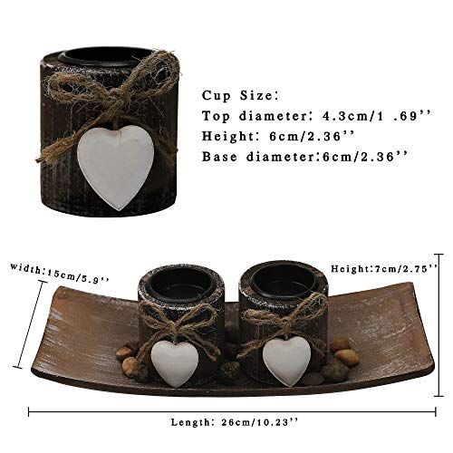 Fovasen Shabby Chic Tea Light Candle Holders, Romantic Valentines Christmas Decor Rustic Candle Holder Set Wooden Votive Candlestick With Tray And Rocks For Coffee Dining Table Center Decor-Set Of 2 #TOP2