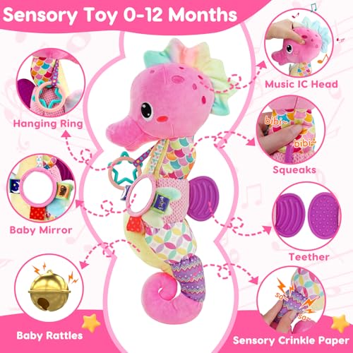 Baby Toys 0-3 0-6 Months, New Baby Girls Boys Gifts Newborn Sensory Toys 0 3 6 6-12 months, Essentials Newborn Baby Musical Soft Tummy Time Toys with Mirror Rattles Teether for Babies Girls Boys - Image 3