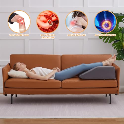 Image of Bedluxe Leg Elevation Pillows, Leg Pillows for Sleeping, Cooling Gel Memory Foam Top, Wedge Pillow for Legs, Leg Wedges for Circulation, Swelling, After Surgery - Removable Cover (8 Inch, Dark Grey)