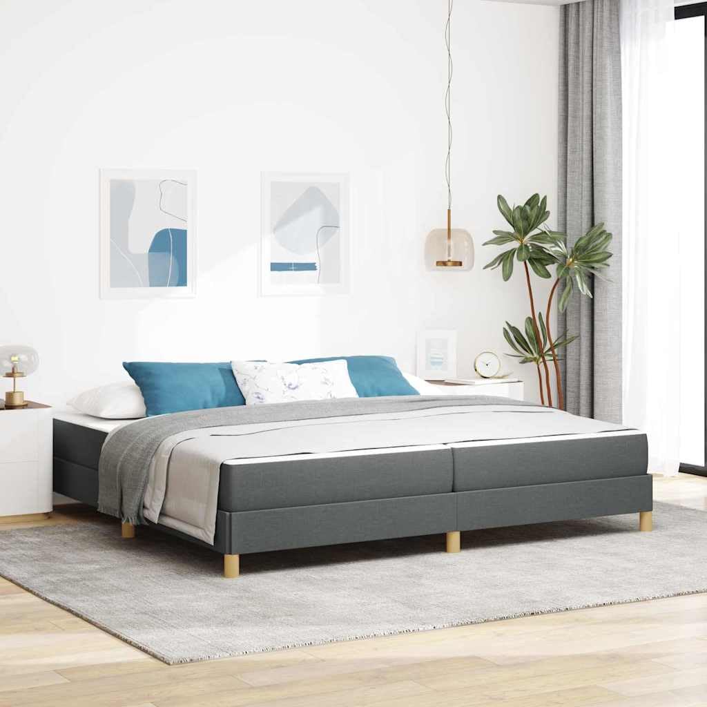 Lit Boxspring 200x200 cm avec Matelas à Ressorts Ensachés Gris Foncé, Lit Double Empereur en Tissu et Bois d'Ingénierie, Design Moderne avec Sommier à Lattes et Pieds