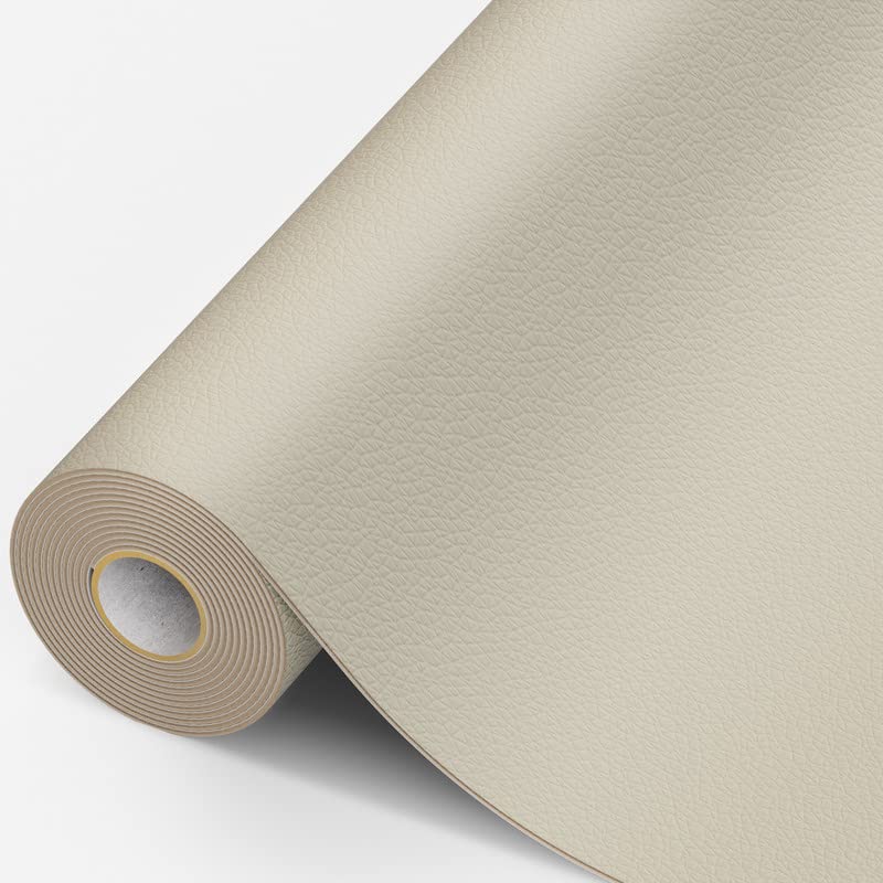 MICTER Pelle Adesiva per Riparazioni, 15x200cm Patch Pelle Adesiva, Toppe per Riparazione Autoadesive per Riparazione per Divano, Sedile Auto, Mobili, Borsa in Pelle, Tappezzeria(Bianco beige)