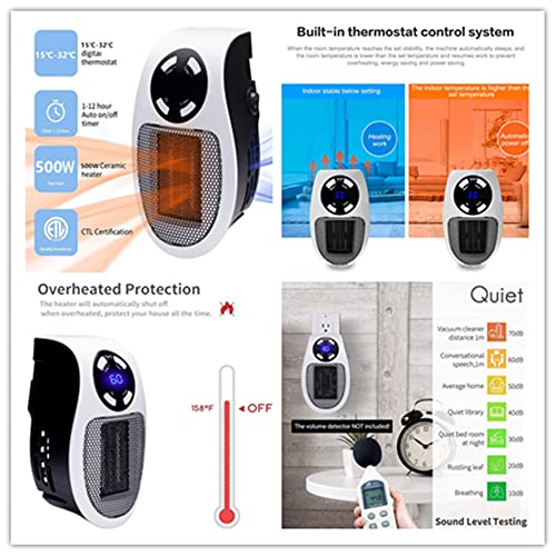 Electric Portable Space Alpha Heater - 500W Small Heater Plug In Wall With Thermostat, Timer, Led Display, Fast Heating, Low Noise Space Heaters For Indoor Use Like Large Room,Bedroom,Bathroom,Office #TOP4