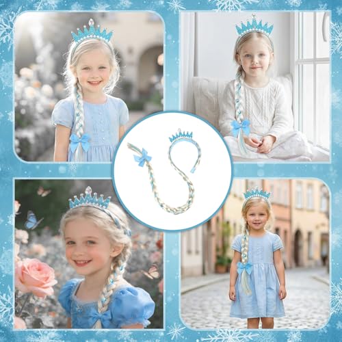 Mädchen Perücken Haarteil, Haarreif Zopf, Eiskönigin Krone Perücke, Langhaar Zöpfe für Kinder, Party & Cosplay Accessoire für Geburtstagsfeiern
