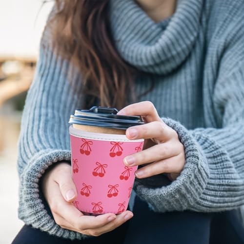 Image of Reusable Insulated Sleeve for Iced Coffee Cup, 3-Pack Coffee Neoprene Drink Sleeve for Cold & Hot Drinks, Beverage Holder for Iced Coffee (Pink Cherry Bows)