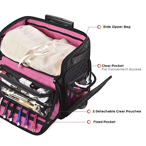 Byootique Diamond Pattern Rolling Makeup Case Lightweight Cosmetic Bag Trolley Travel Storage Organizer With Removable Dividers Side Pocket #TOP4