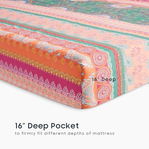 Wake In Cloud D0252-CD4-Q(J) Boho Bed Sheets, 4-Piece Sheet Set, Bohemian Chic Mandala Medallion Colorful Hippie Aesthetic Bedding thumb #3