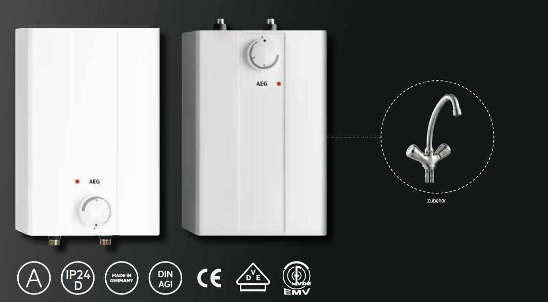 AEG druckloser Kleinspeicher Hoz 5 Basis, Übertischboiler 5 Liter Niederdruck, steckerfertig, 2 kW, 221117
