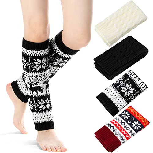 Image of SATINIOR Syhood 4 Pairs Cable Knit Leg Warmers Women Winter Knitted Crochet Knee Boot Stockings Cuffs Long Legging Socks