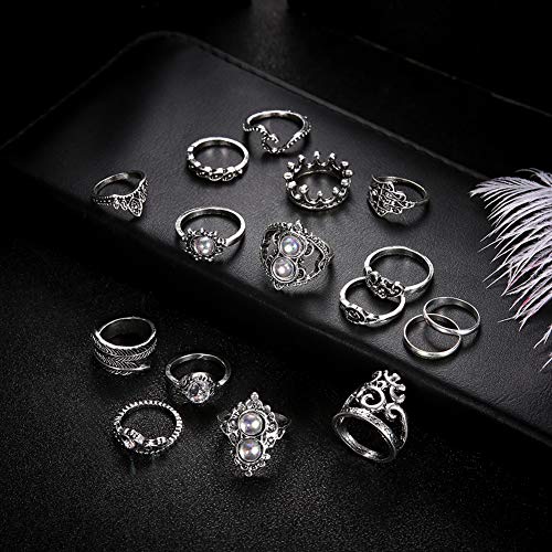 Anel Opeof 16 peças/conjunto retrô Boho Hamsa Mão Coroa dedo Midi Articulação Anéis Joalheria - Prat