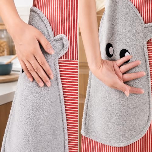 Image of PUJI 1 Pcs Women Kitchen Apron with Hand Wipe Pockts, Big Pocket,Hand-wiping, Waterproof for Cooking Baking,Center Pocket Hand Towel Women and Men (1 Pcs)