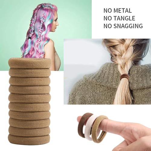 Image of SYGY Hair Tie, 100PCS Hair Ties for Thick Thin Hair, Seamless Cotton Hair Bands, No Damage for Women, Soft Hair Accessories Ponytail Holders, Brown Color | Cotton Hair Tie for Women, Soft Hair Accessories Ponytail Holders, Brown Color