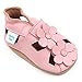 Dotty Fish Weiche Baby und Kleinkind Lederschuhe. Mädchen. Sandalen rosa mit Blumen. 18-24 Monate (23 EU)