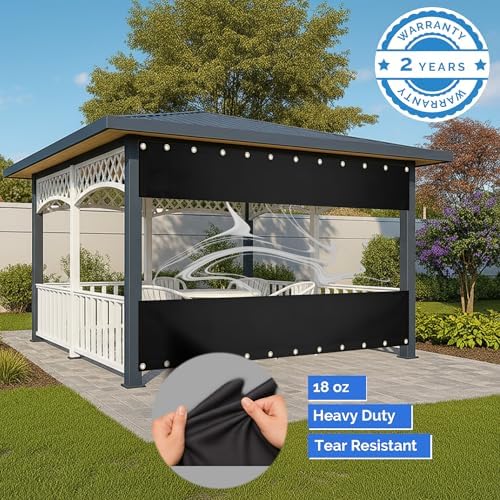 Covers & All Vinyl Outdoor Curtains for Patio Waterproof 18 oz Outdoor Clear Panel Curtains, Gazebo curtains with Brass Grommets for Pergola, Porch & Patio Walls for Winter (8 x 7 ft, Black) - 5