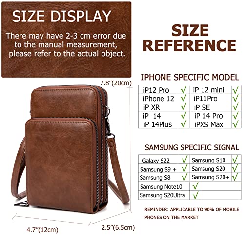 Image of myfriday Small Cell Phone Crossbody Bag, Multi-pocket & 6 Card Slots | 6 card slots, multi-pocket zipper layout and soft synthetic leather keep phone, lipstick, coins and keys ready outdoors
