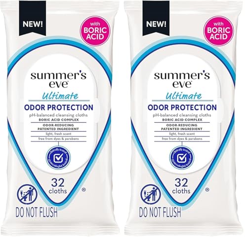 Image of Summer's Eve Ultimate Odor Protection Daily Feminine Wipes, Gentle pH-Balanced Formula with Boric Acid Cleanses & Removes Vaginal Odor, Resealable Pack, 32 Body Wipes (Pack of 2)