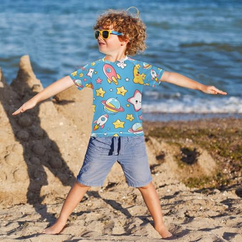 Planet Blue Boy Bathing Suit Short Sleeves Athletic Tops Swimwear Beach Tops 3T4