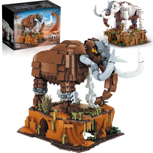 Huge Mammoth Fossil Building Kit with Habitat Base, Elephant Crossing Toys Compatible with Lego Animal Dinosaur Sets,Birthday Gift for Adults & Kids Aged 14+, 1310 PCS