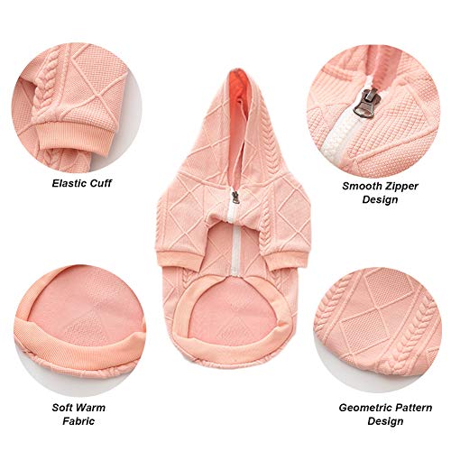 Meioro Dog Sweater Zipper Hooded Dog Cat Clothes Cute Pet Clothing Warm Hooded Winter Warm Puppy French Bulldog Pug (Xl, Pink) #TOP3