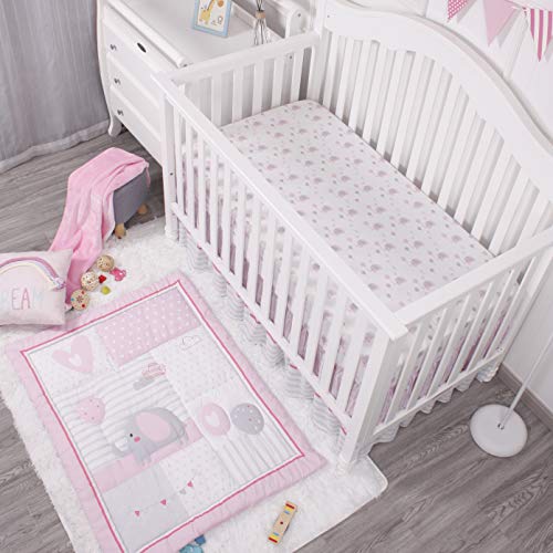 La Premura Baby Elephant Nursery Crib Bedding Set For Girls – Pink Elephant & Love Balloons 3-Piece Standard Size Crib Set, Pink & Gray #TOP5