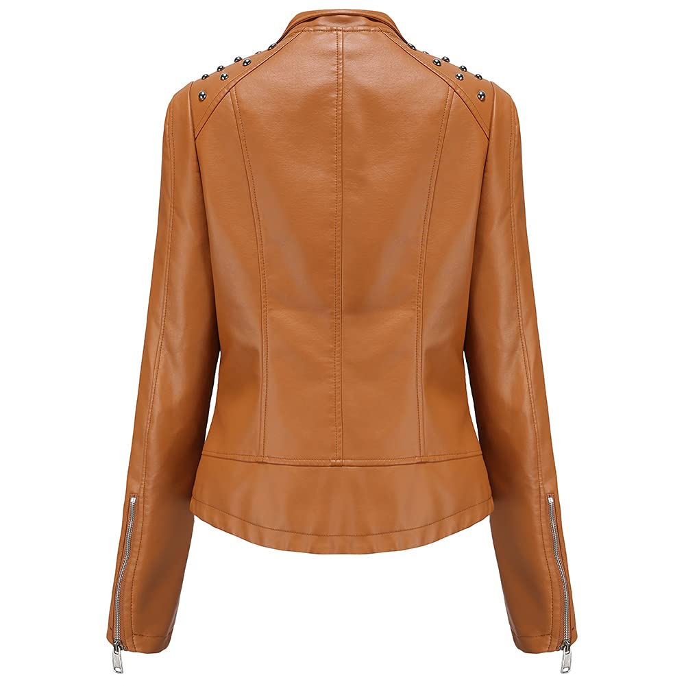 YFFUSHI Femme Blouson PU Biker Faux Leather Jacket Slim Fit Veste en Similicuir Elégante de Style Motard Zippé