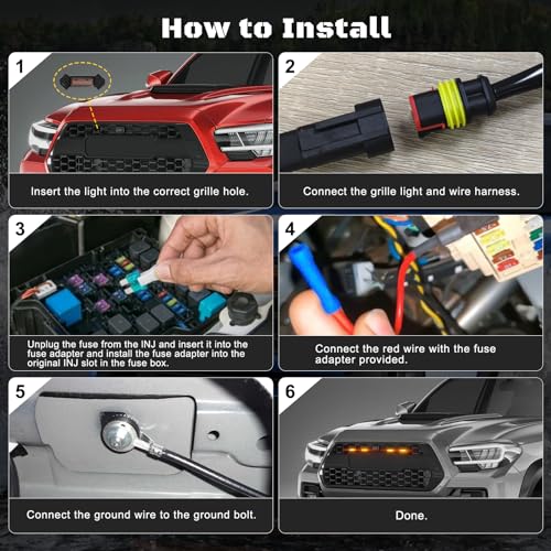 FICOLPO 4 Pcs Grille Lights Compatible with Toyota Tacoma 2016-2023 TRD Pro, OEM Style LED Front Grille Lights for Tacoma Accessories with Fuse & Harness (Amber) by FICOLPO - Image 5
