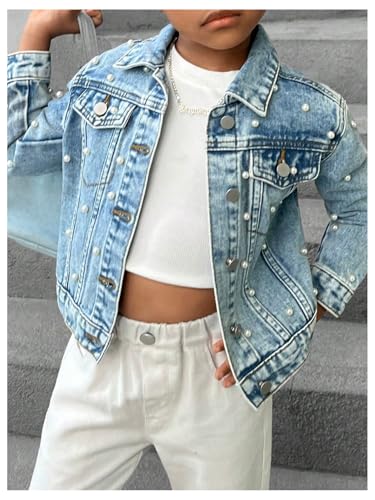 WDIRARA Toddler Girl's Collared Long Sleeve Button Front Ripped Denim Shirt Jacket3