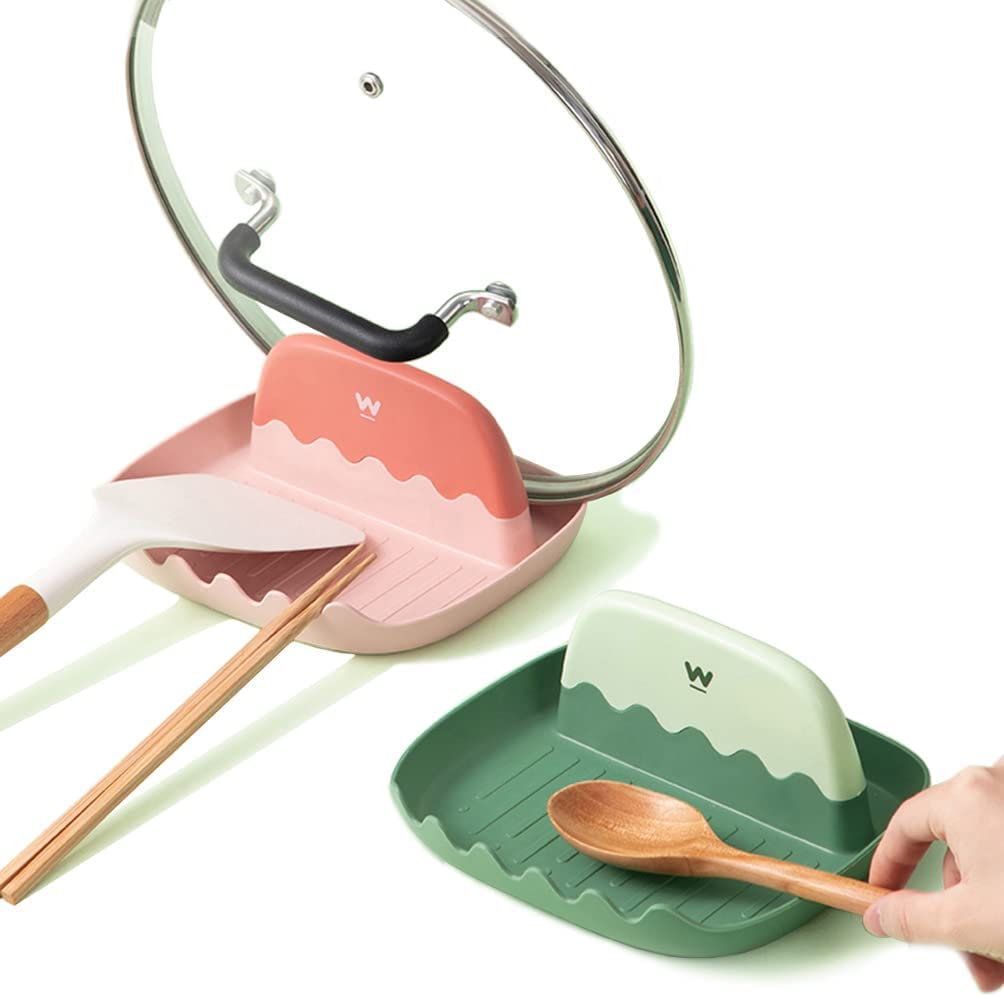 MIXDE 2 Pack Spoon Rest for Kitchen Counter, Cooking Ladle/Spatula/Spoon Holder for Stove Top, Utensil Rest for Countertop, Kitchen and Grill Utensil and Lid Holder, No Mess Rack with Drip Pad