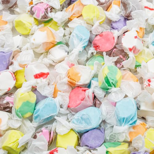 SALT WATER TAFFY 8 oz – 10 Assorted Flavors, Individually Wrapped, Bulk Old Fashion Candy in Resealable Bag, Gluten Free, Kosher Dairy
