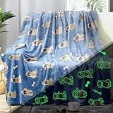Famitile Glow in The Dark Pug Blanket, Twin Size Puppy Throw Blanket Super Soft Glowing Pugs Stuffed Animal Blanket Gifts for Dog Lovers Kids and Adults (Glow Pugs, 60" x 80")
