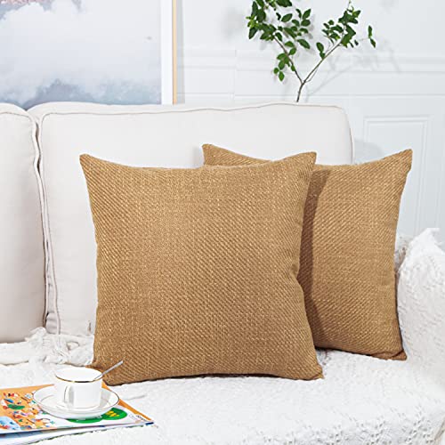 Artcest Set Of 2 Rustic Throw Pillow Covers, Decorative Farmhouse Burlap Linen Cushion Cases For Couch Bed And Living Room, 18"X18"(Gold Brown) #TOP1