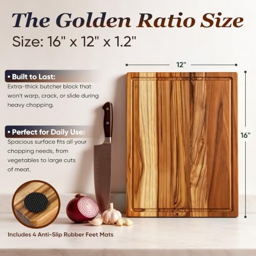 Teak Wood Cutting Board 16" x 12" Thick Wooden Cutting Boards for Kitchen by Foressic - Used condition - Image 3
