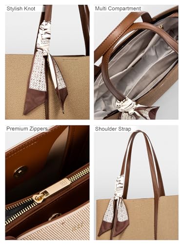 Image of ITTI Capri Tote for Women | Lightweight Three-Compartment Tote Bag with Elegant Scarf Design | Large Capacity Work & Daily Use Bag