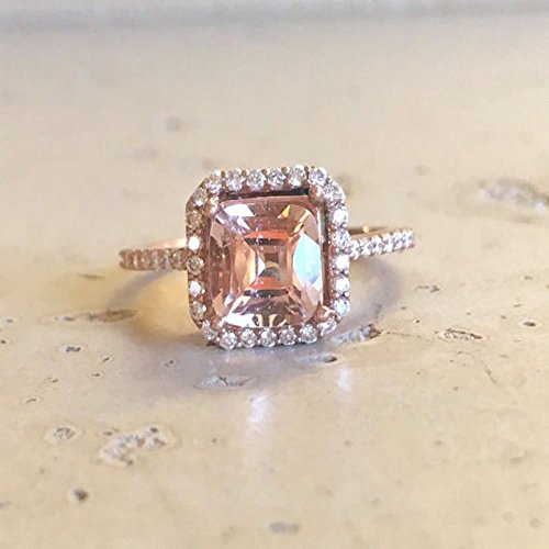 Morganite Cushion Engagement Ring- Rose Gold Morganite Engagement Ring- Halo Morganite with Diamond Promise Ring- Rose Gold Promise Ring