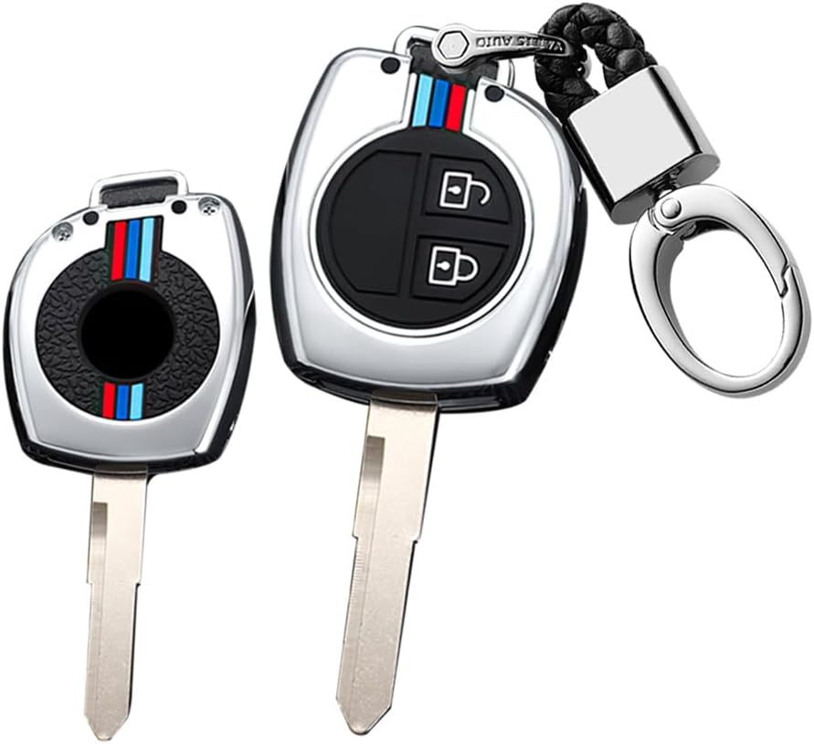 SANRILY Luminous 2 Button Key Fob Cover for Suzuki Swift Grand Vitara Liana SX4 Window Amagatarai Keyless Full Protection Key Case Shell with Long Keychain Silver
