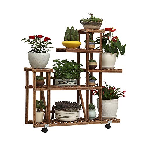 GJX- Plant Stands Flower Pot Stand Plant Stand Shelf Solid wood Multi-layer Standing Indoor and outdoor balcony With roller simple Flower stand (Color : D)