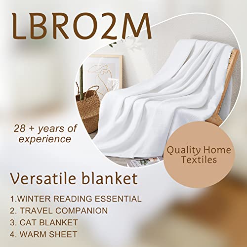 Lbro2M Waffle 100% Cotton Blanket Queen Size (90"X90"，Warm Lightweight Breathable Bed Sofa Couch Throws,Super Soft Knit Weave Travel For All Season,White #TOP4