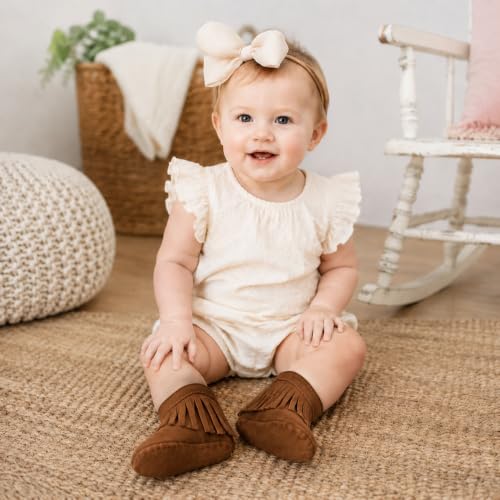 Image of Meckior Baby Girls Cowboy Tassel Boots Side Zipper Moccasins Soft Bottom Non-Slip Toddler Shoe