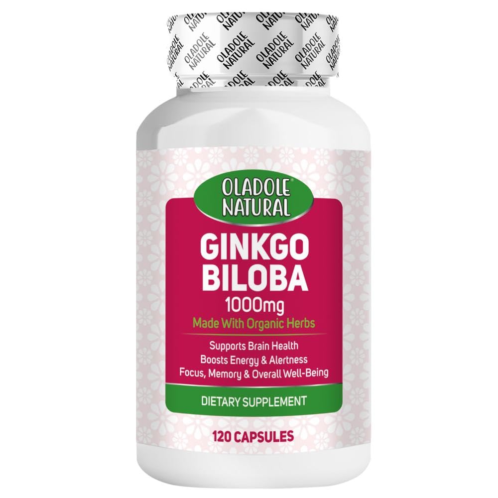 Oladole Natural Ginkgo Biloba 1000mg - 120 Capsules | Natural Brain Support | Memory & Focus Boost | Antioxidant-Rich Formula For Cognitive Health, Mental Clarity & Alertness | Non-GMO