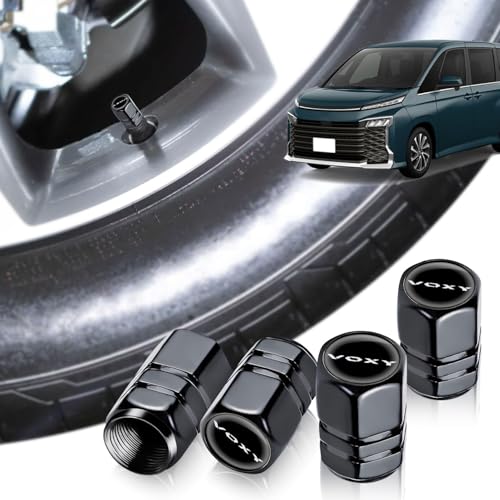 HUDIY【ヴォクシー90系 ノア 90系専用 エアバルブキャップ】 アルミ製バルブキャップ 4個セット 車種別ロゴ シリコン密封リングで空気漏れ防止 防錆 防塵 キャップ 純正互換 軽量耐久 六角 ホイール アクセサリー 車 メンテナンス 部品 (ブラッ