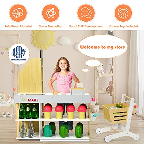 RELAX4LIFE Supermarkt mit Einkaufswagen, inkl. Tafel & Registrierkasse, Spielzeug als Kassierer, Kassenspielset mit… – Bild 6