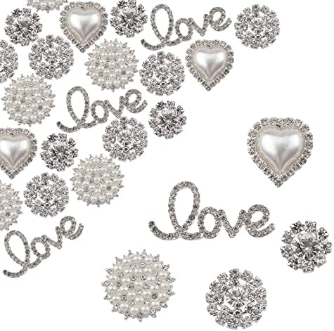 URROMA Rhinestone Flower Buttons, 45 Pcs Pearl Buttons Flat Back Rhinestone Buttons Embellishments DIY Crafts for Wedding Party Clothes Bags Jewelry Making Decoration