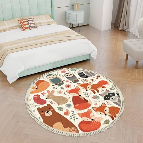 Tapete redondo boho de lino y algodón 4 ft multicolor miniatura 6