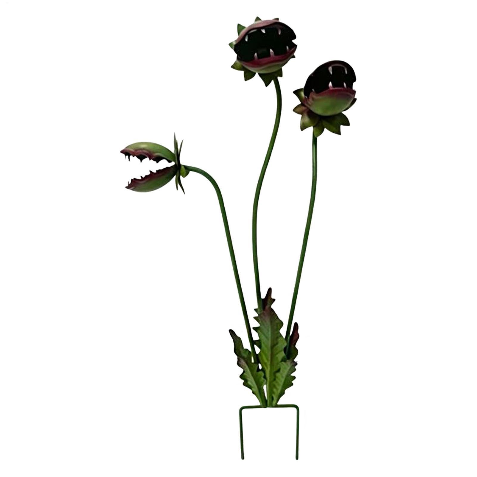 Piquet de jardin gothique en métal robuste décor floral plante carnivore