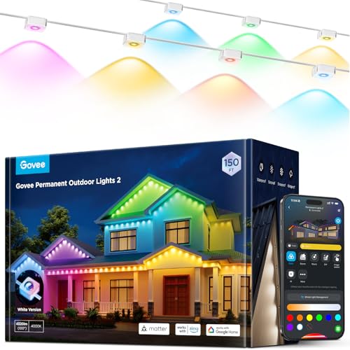 Govee Permanent Outdoor Lights 2, 150ft RGBIC Outdoor Lights with 16 Million Colors and 100 Scene Modes, IP67 Waterproof, Holiday & Party Decorations, Works with Alexa, Google Assistant, White