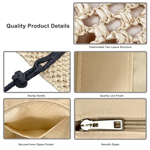 Image of Straw Bags for Women Crochet Beach Tote Bag vacation handbags Large Woven Shoulder Bag for Summer Holiday