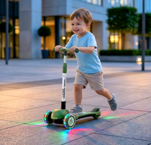 Image of R for Rabbit Road Runner Swift Scooter for Kids with Lights, 3-Level Adjustable Height, PU LED Wheels for 3+ Years Baby Boys & Girls, Up to 75 KG Weight (Military Green)