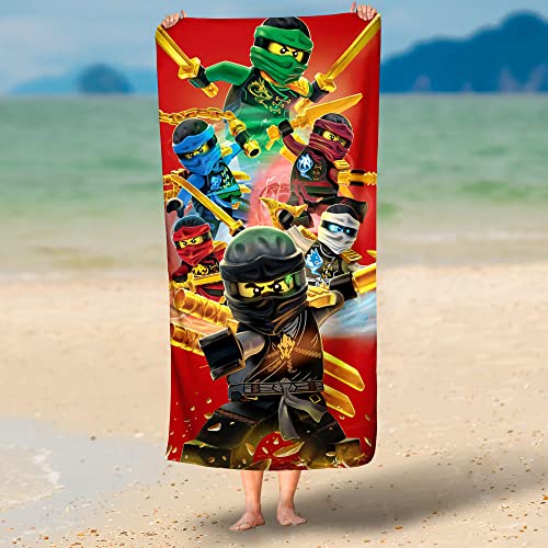 BERONAGE Lego Ninjago Badetuch Motiv Fire 70 cm x 140 cm - Neu & Ovp - Strandlaken - Strandtuch - Handtuch - Duschtuch - Velourstuch - 100% Baumwolle