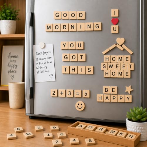Set de 200 Imánes Decorativos de Letras y Números de Madera miniatura 3