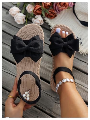 GORGLITTER Women's Bow Ankle Strap Sandals Dressy Cute Summer Open Toe Slip On Slides Vacation Sandal Shoes2