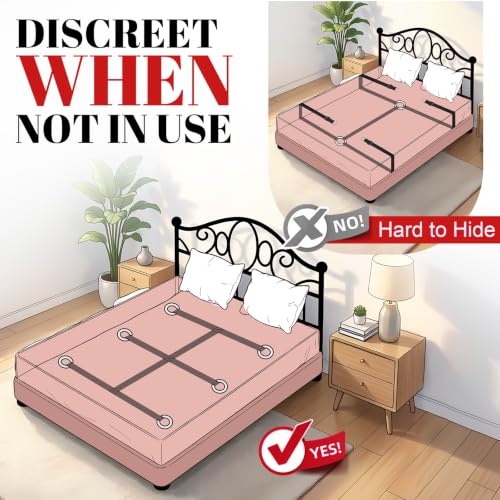 Image of Sex Bondage BDSM Kit Bed Restraints Set, Super Easy Install Straps | Discreet Hidden Under Mattress, Extra Long Handcuffs & Ankle Cuff, for Adults Women Couples, Queen & King Size